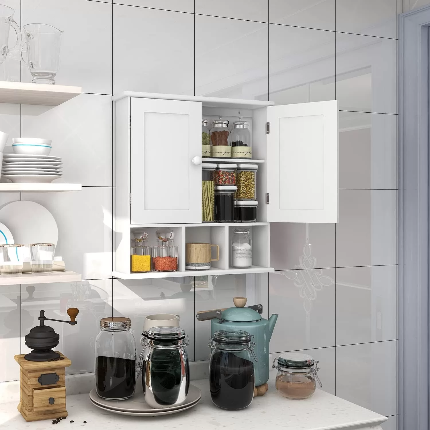 TaoHFE Bathroom Wall Cabinet with 2 Door Adjustable Shelves