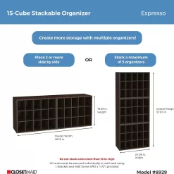 ClosetMaid 15 Cube Stackable Storage Organizer for Shoes, Espresso