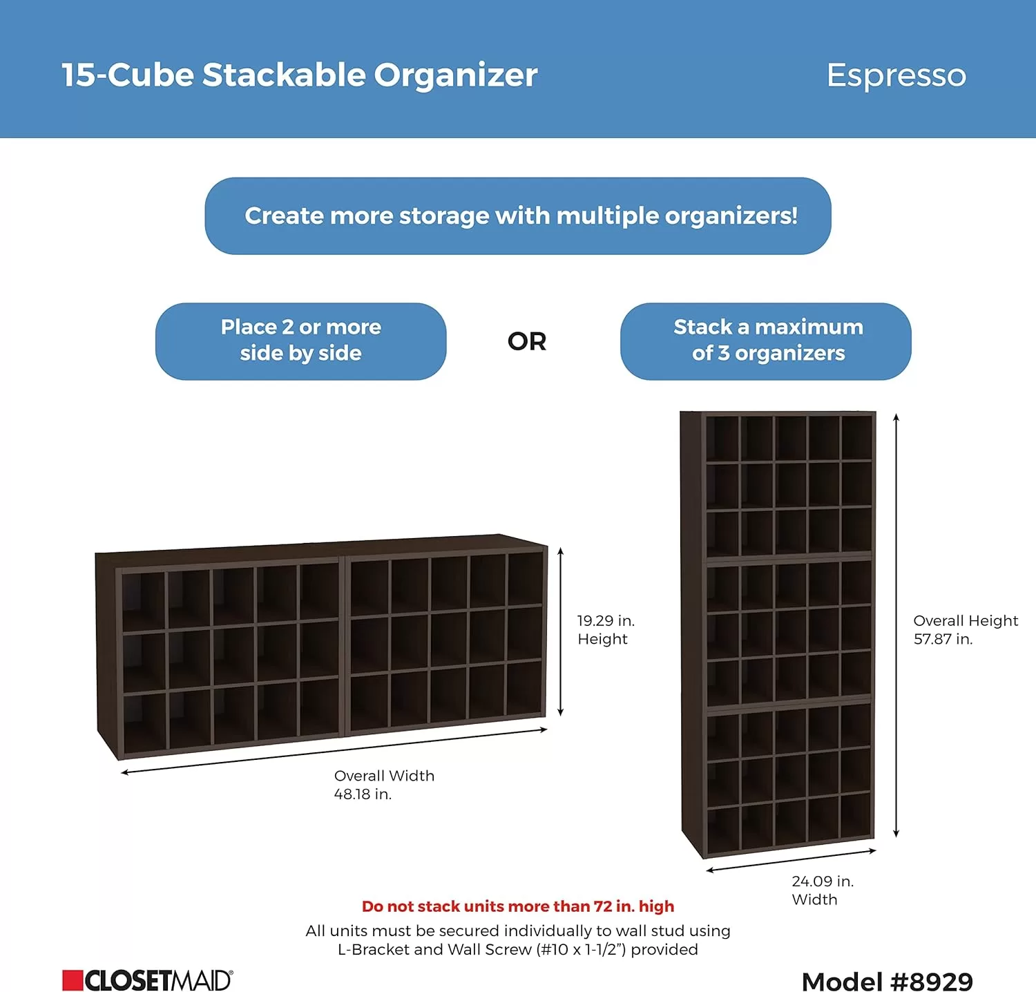 ClosetMaid 15 Cube Stackable Storage Organizer for Shoes, Espresso