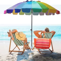 AMMSUN 7.5ft Heavy Duty HIGH Wind Beach Umbrella with sand anchor & Tilt Sun Shelter (Rainbow)
