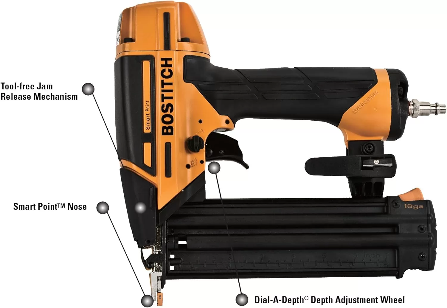 BOSTITCH Brad Nailer Kit, 18GA, Smart Point, Pneumatic (BTFP12233)