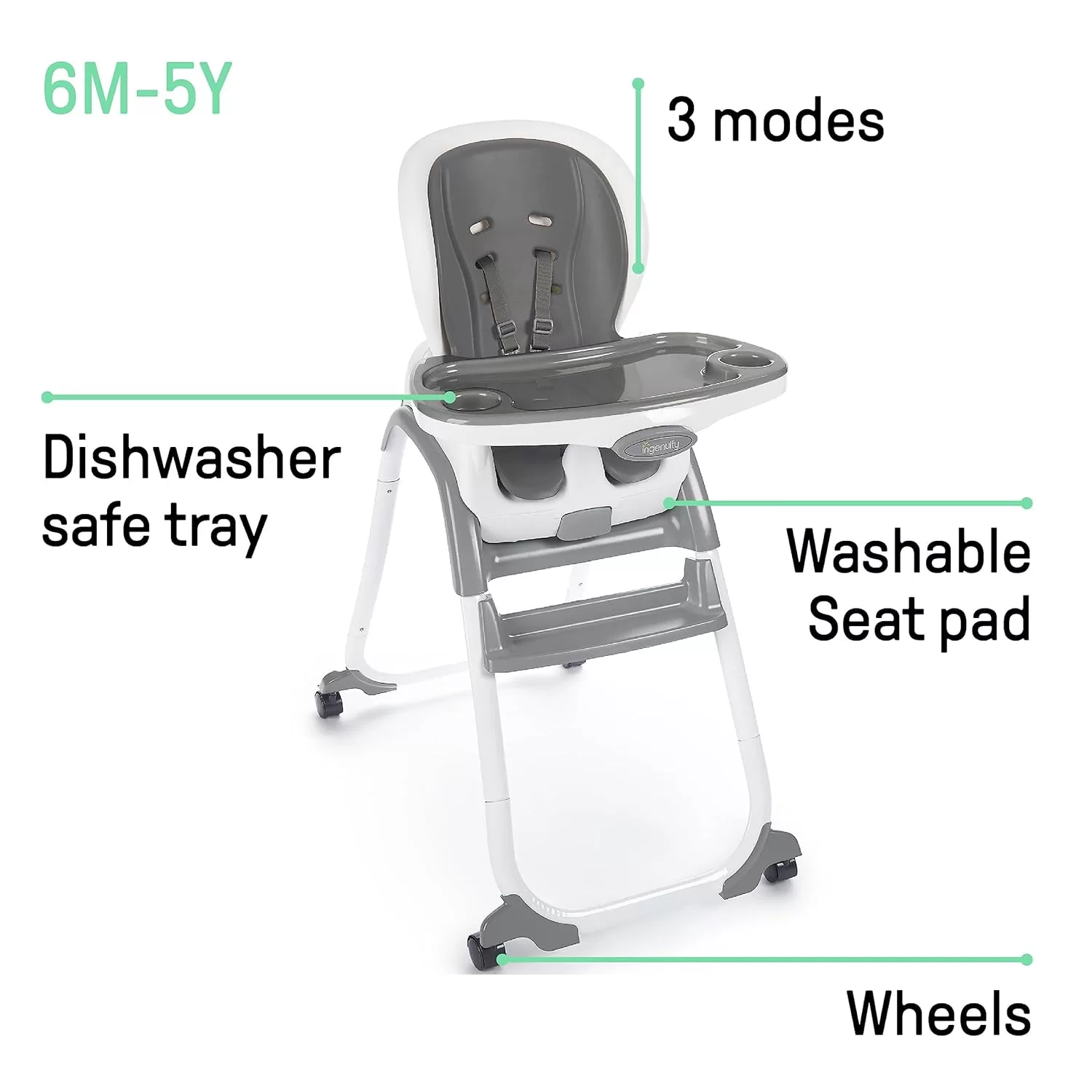 Ingenuity SmartClean Trio Elite 3-in-1 Convertible Baby High Chair, Toddler Chair, and Dining Booster Seat - Slate