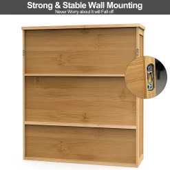 Purbambo Bathroom Wall Cabinet, Bamboo Wall Mount Medicine Cabinet Storage Organizer, Double Doors & 3 Tier Adjustable Shelf