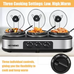Triple Slow Cooker, 3×1.5 QT Buffet Servers and Warmers, 3 Pots Buffet Slow Cooker
