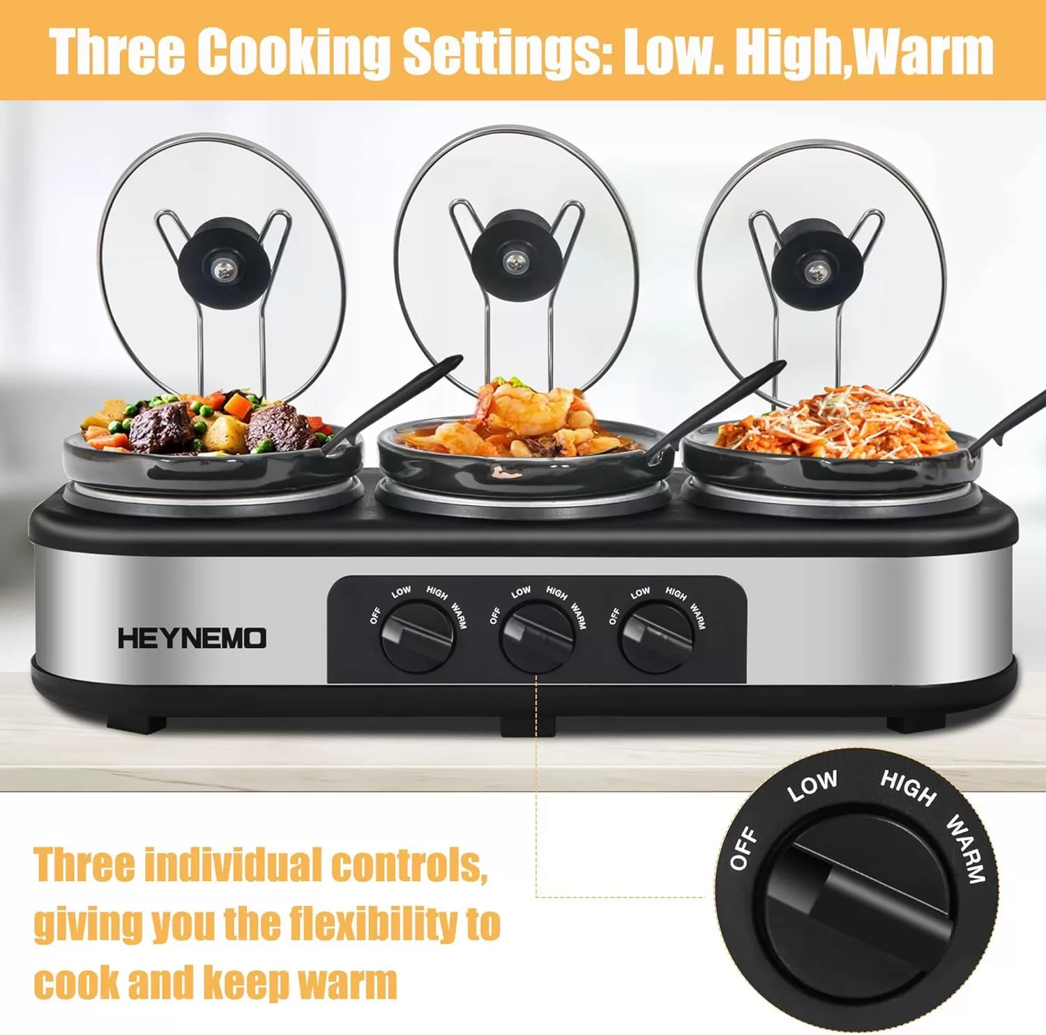 Triple Slow Cooker, 3×1.5 QT Buffet Servers and Warmers, 3 Pots Buffet Slow Cooker