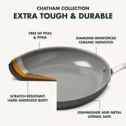 GreenPan Chatham Hard Anodized Healthy Ceramic Nonstick, 3QT Saucepan Pot with Lid, PFAS-Free, Dishwasher Safe, Oven Safe, Gray
