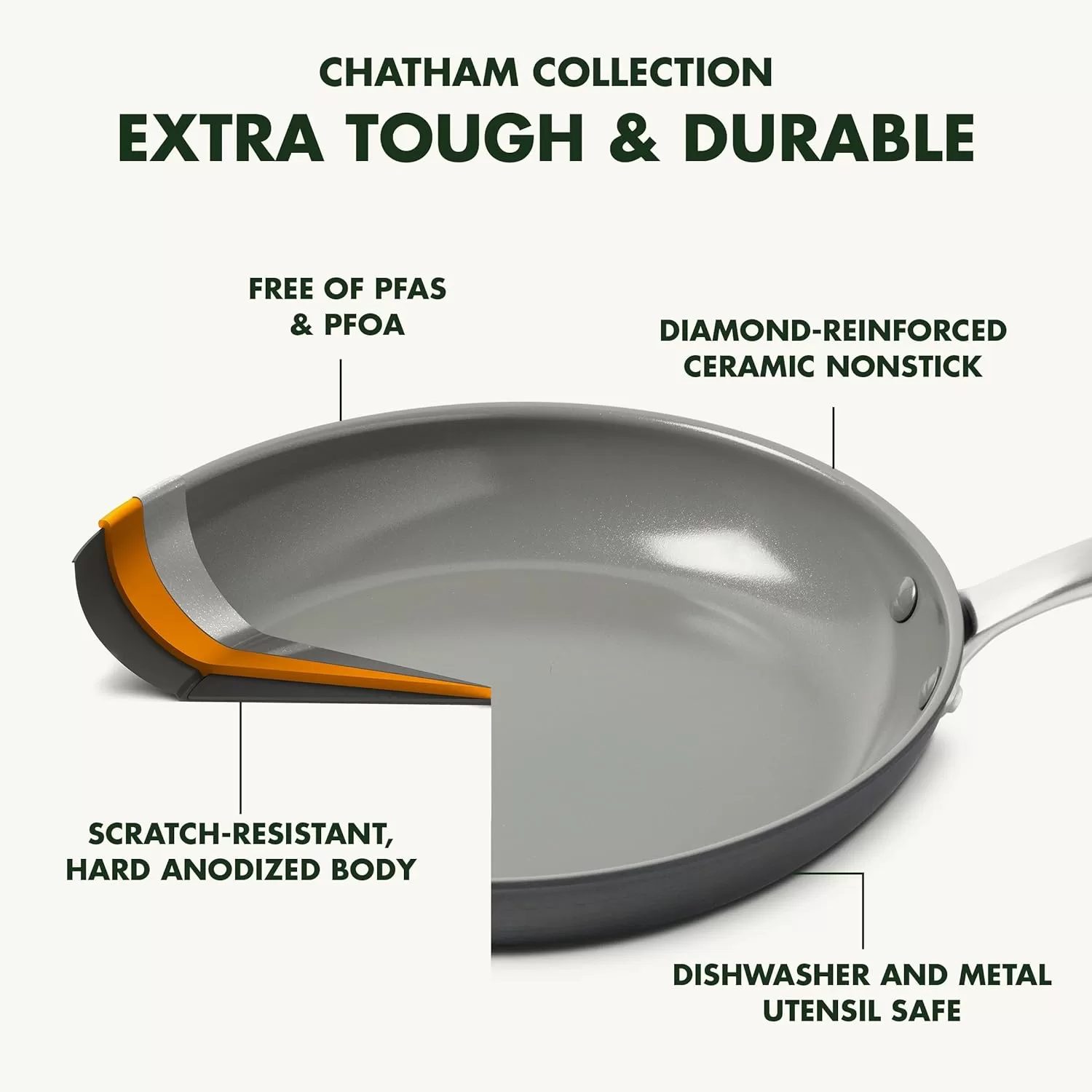 GreenPan Chatham Hard Anodized Healthy Ceramic Nonstick, 3QT Saucepan Pot with Lid, PFAS-Free, Dishwasher Safe, Oven Safe, Gray