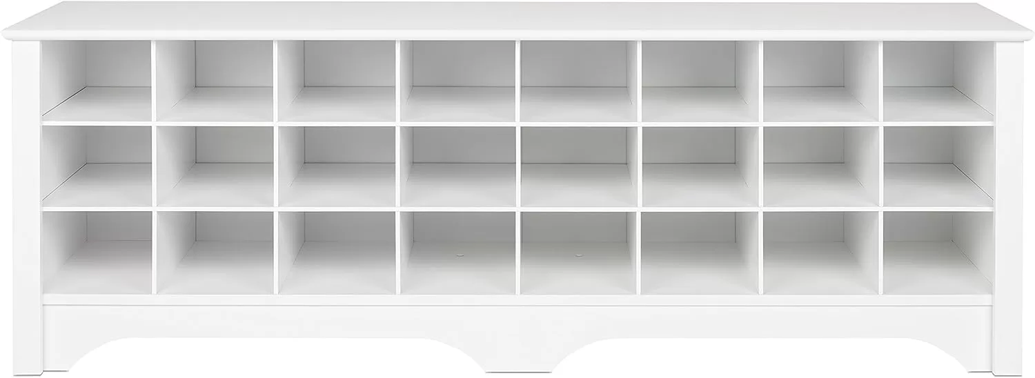 Prepac 24 Shoe Cubby Wide Hall Bench, 15.5" D x 60" W x 20.25" H, White