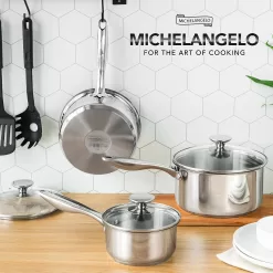 MICHELANGELO Stainless Steel Saucepan Set with Lids 1QT & 2QT & 3QT