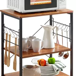 Mr Ironstone Kitchen Stand Microwave Cart 23.7'' for Small Space, Coffee Bar Table 3-Tier Rolling Utility Microwave Oven Rack on Wheels, Vintage