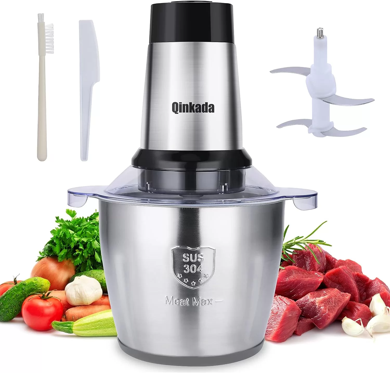 Electric Meat Grinder, Qinkada 500W Food Processor 3.5L Chopping Meat