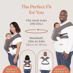Ergobaby Embrace Cozy Newborn Baby Wrap Carrier (7-25 Pounds), Ponte Knit, Pure Black