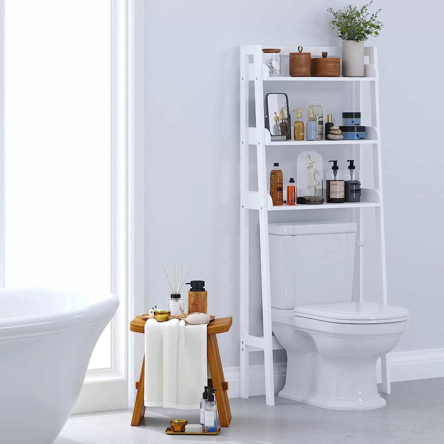 UTEX 3-Shelf Bathroom Organizer Over The Toilet, 3-Tier Shelf, Spacesaver (White)