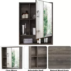 ChooChoo Bathroom Wall Mirror Cabinet, Medicine Cabinet, Grey