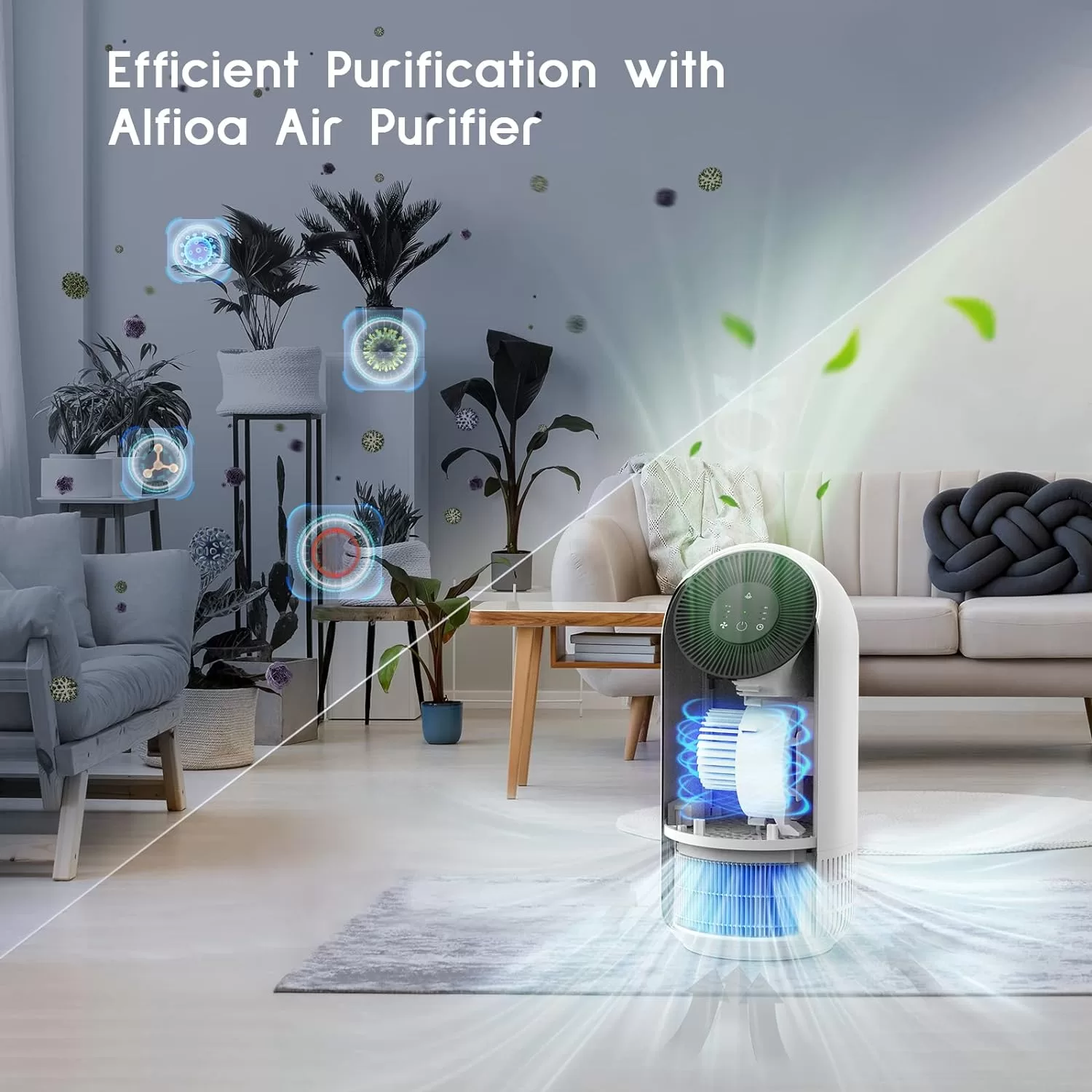 Afloia Hepa Air Purifiers for Home - Large Room Up to 880 Ft², H13 Ture Hepa Filter Air Cleaner, Fillo White