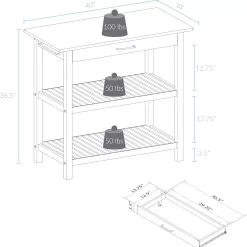 Casual Home Solid Hardwood Top, Natural/White, 40