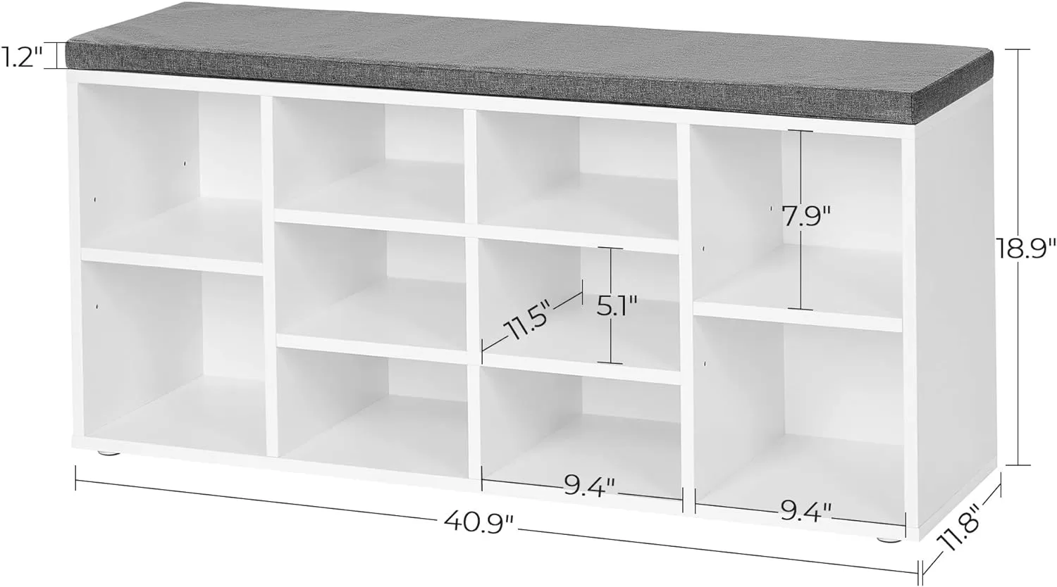 VASAGLE Shoe Bench with Cushion, Storage Bench with Padded Seat, Entryway Bench, White and Gray ULHS10WT