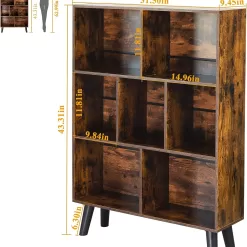 LEYAOYAO Cube Bookshelf 3 Tier Mid-Century Rustic Brown Modern Bookcase with Legs