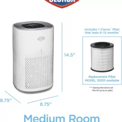 Clorox Air Purifiers for Home, True HEPA Filter, Medium Rooms Up to 1,000 Sq Ft