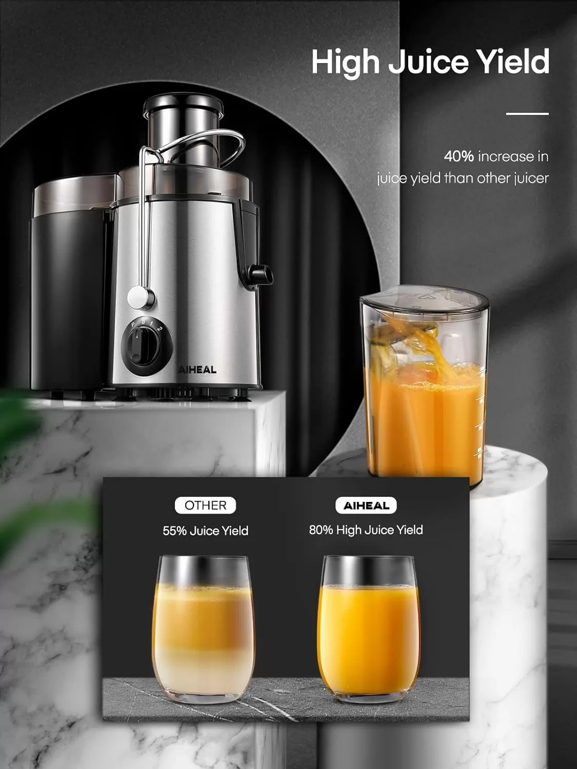 Juicer Machines, Aiheal Juicer Whole Fruit and Vegetables with 3 Speed Control, Centrifugal Juicer