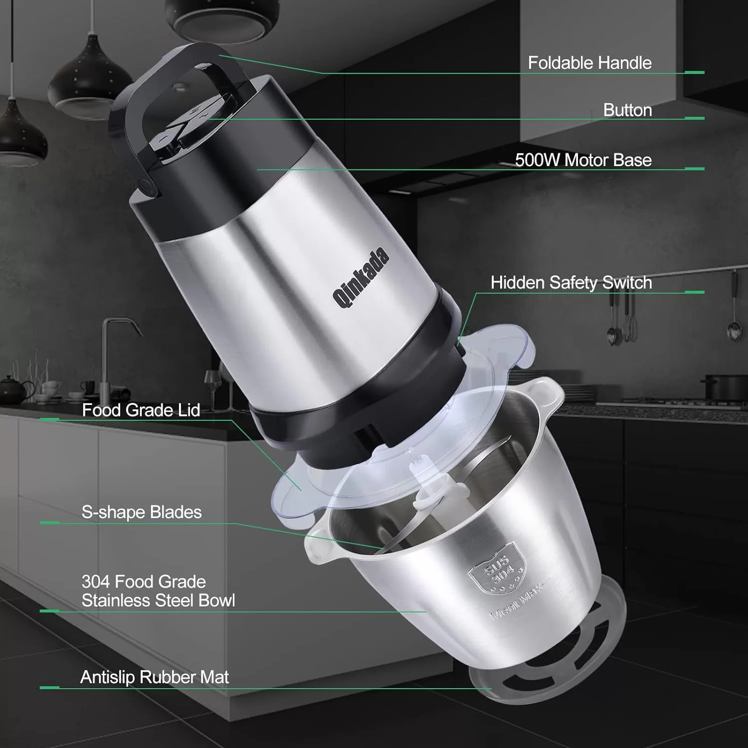 Electric Meat Grinder, Qinkada 500W Food Processor 3.5L Chopping Meat