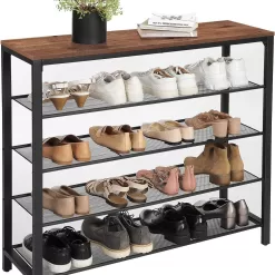 VASAGLE INDESTIC Shoe Rack, Shoe Organizer for Closet with 4 Mesh Shelves and Large Top for Bags ULBS015B03