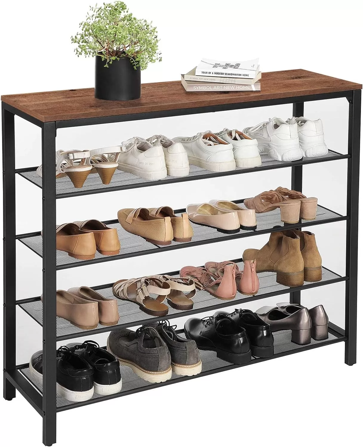 VASAGLE INDESTIC Shoe Rack, Shoe Organizer for Closet with 4 Mesh Shelves and Large Top for Bags ULBS015B03