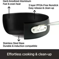 All-Clad HA1 Hard Anodized Nonstick SaucePan 2.5 Quart Induction Oven Broiler Safe 500F, Lid Safe 350F Pots and Pans, Cookware Black