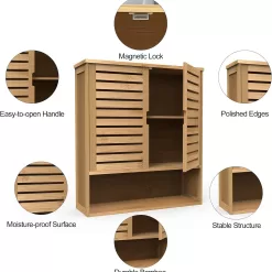Purbambo Bathroom Wall Cabinet, Bamboo Wall Mount Medicine Cabinet Storage Organizer, Double Doors & 3 Tier Adjustable Shelf
