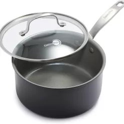 GreenPan Chatham Hard Anodized Healthy Ceramic Nonstick, 3QT Saucepan Pot with Lid, PFAS-Free, Dishwasher Safe, Oven Safe, Gray