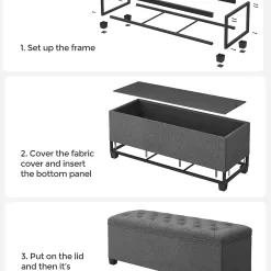 SONGMICS Storage Ottoman Bench, Bench with Storage, for Entryway, Bedroom, Living Room, Dark Gray ULSF088G01