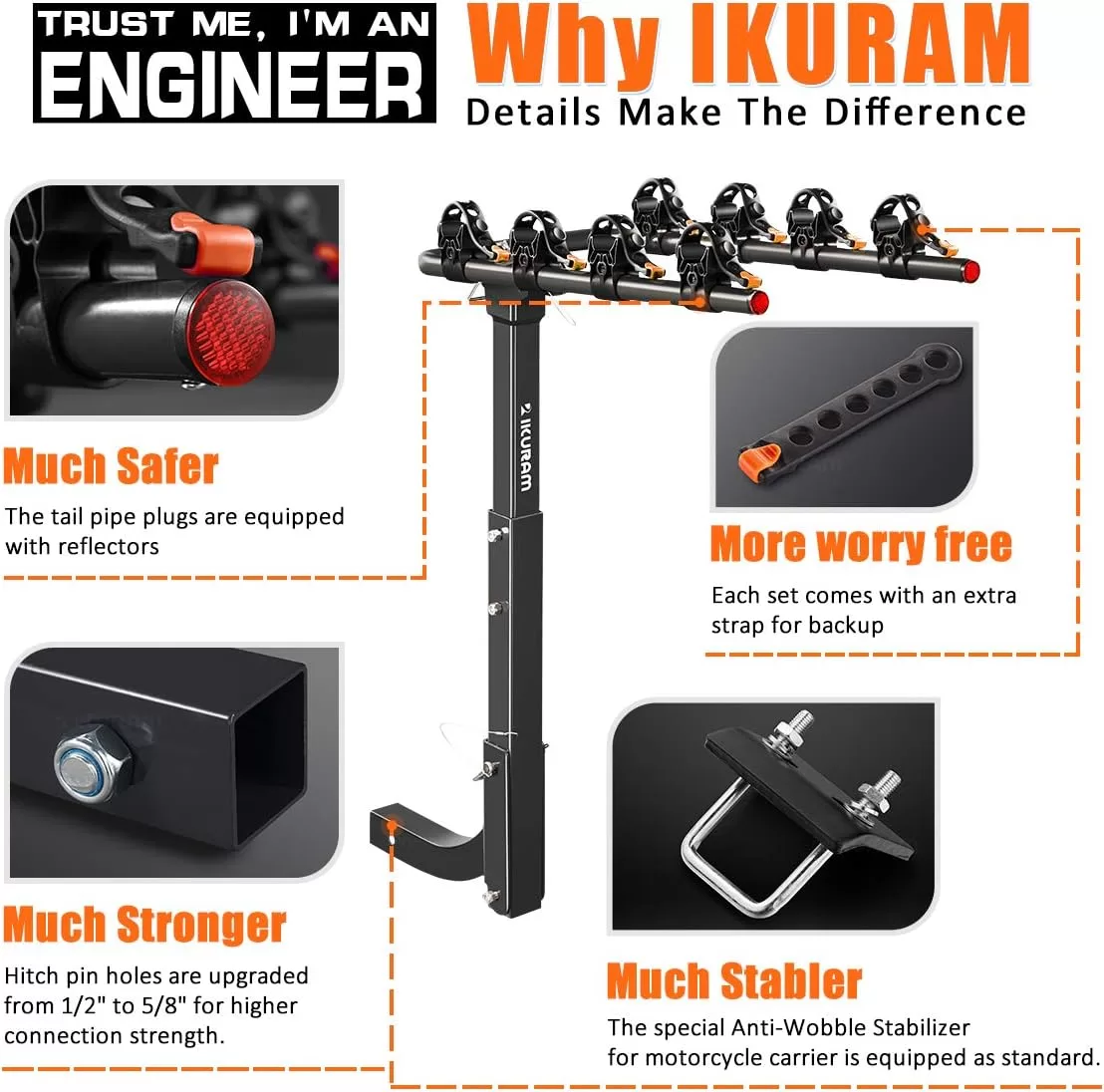IKURAM R 2 Bike Rack Bicycle Carrier Racks Hitch Mount Double Foldable Rack for Cars, Trucks, SUV's and minivans with a 2" Hitch Receiver