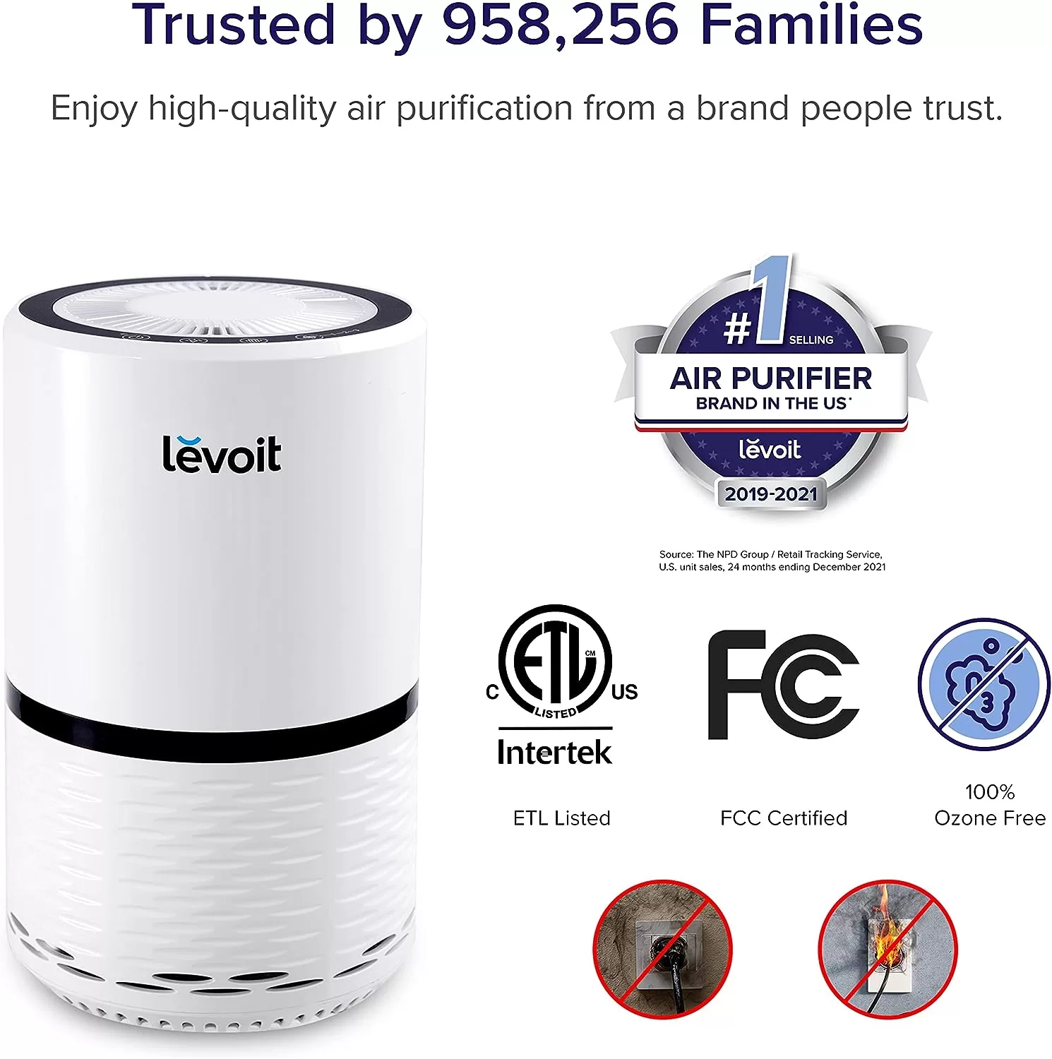 LEVOIT Air Purifiers for Home, HEPA Filter for Smoke, Dust and Pollen in Bedroomite