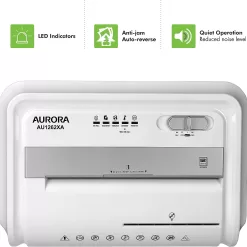 Aurora AU1262XA Anti-Jam 12-Sheet Crosscut Paper and CD/Credit Card Shredder, White/Gray