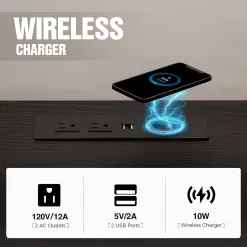 Seventable Nightstand with Wireless Charging Station and LED Lights, Black