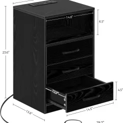 Seventable Nightstand with Wireless Charging Station and LED Lights, Black