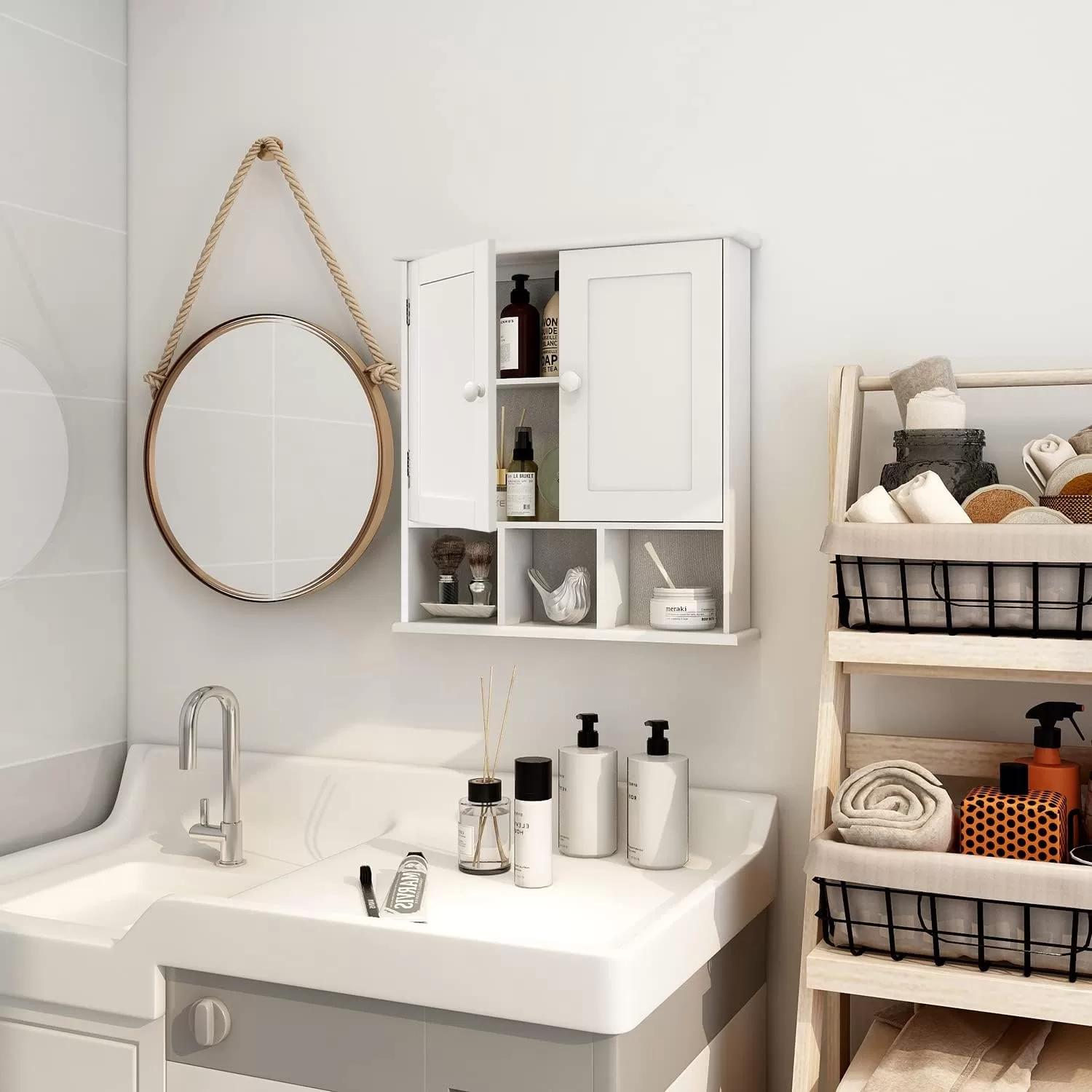 TaoHFE Bathroom Wall Cabinet with 2 Door Adjustable Shelves