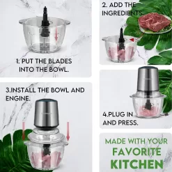 Electric Food Processor,Food Chopper with Garlic Peeler and Titanium Coating Blades, Silver