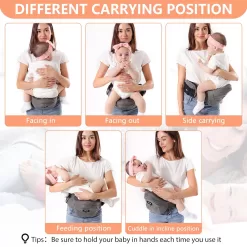 HKAI Ergonomic Baby Carrier with Adjustable Waistband & Breathable Mesh, for Newborns & Toddlers, Grey