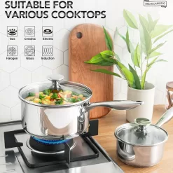 MICHELANGELO Stainless Steel Saucepan Set with Lids 1QT & 2QT & 3QT