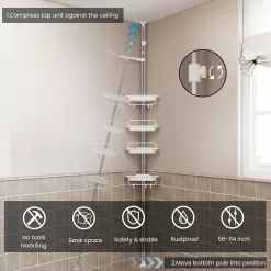 ALLZONE Rustproof Shower Caddy Corner for Bathroom, 56 to 114 Inch, White