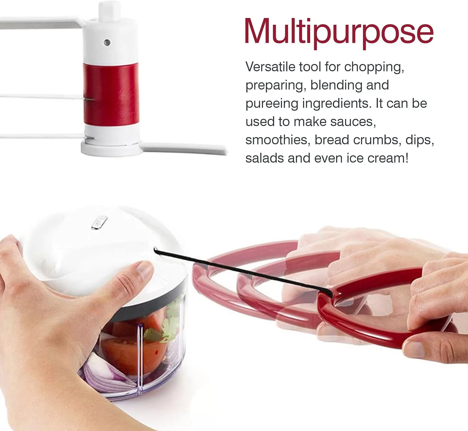 ZYLISS Easy Pull Food Chopper and Manual Food Processor - Vegetable Slicer and Dicer - Hand Held