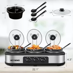 Triple Slow Cooker, 3×1.5 QT Buffet Servers and Warmers, 3 Pots Buffet Slow Cooker