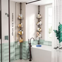 SEIRIONE Tension Corner Shower Pole Caddy, Rustproof Stainless Steel, Oil Bronze