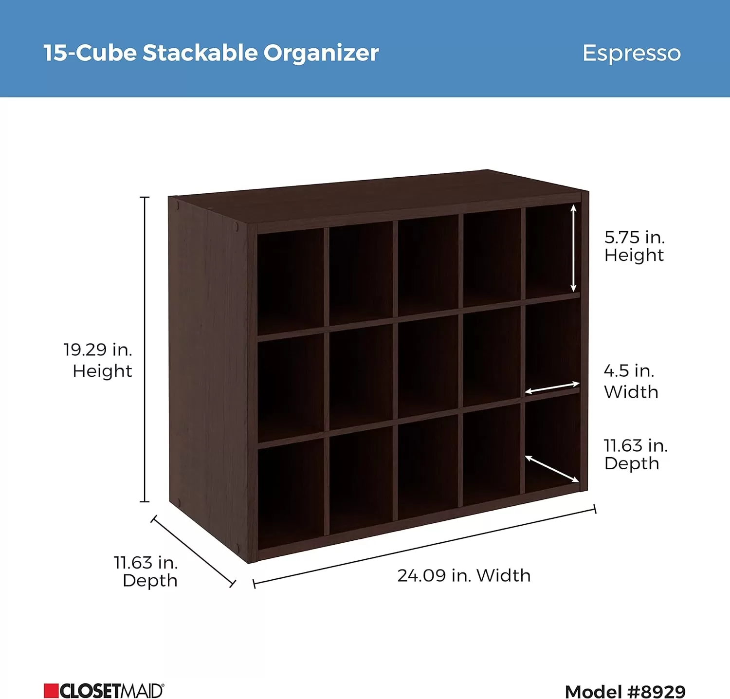 ClosetMaid 15 Cube Stackable Storage Organizer for Shoes, Espresso