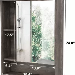 ChooChoo Bathroom Wall Mirror Cabinet, Medicine Cabinet, Grey
