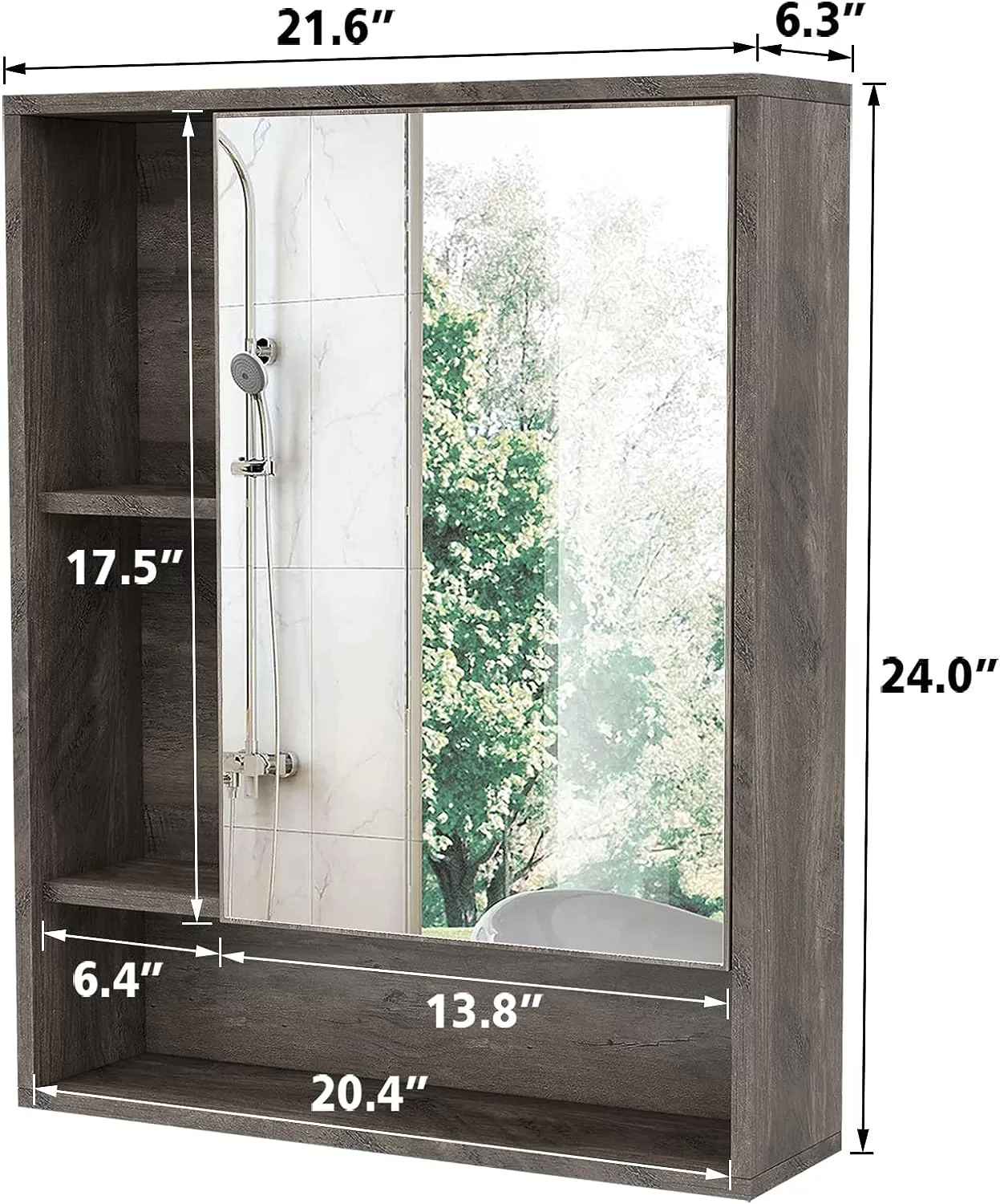 ChooChoo Bathroom Wall Mirror Cabinet, Medicine Cabinet, Grey