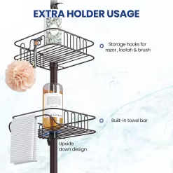 SEIRIONE Tension Corner Shower Pole Caddy, Rustproof Stainless Steel, Oil Bronze