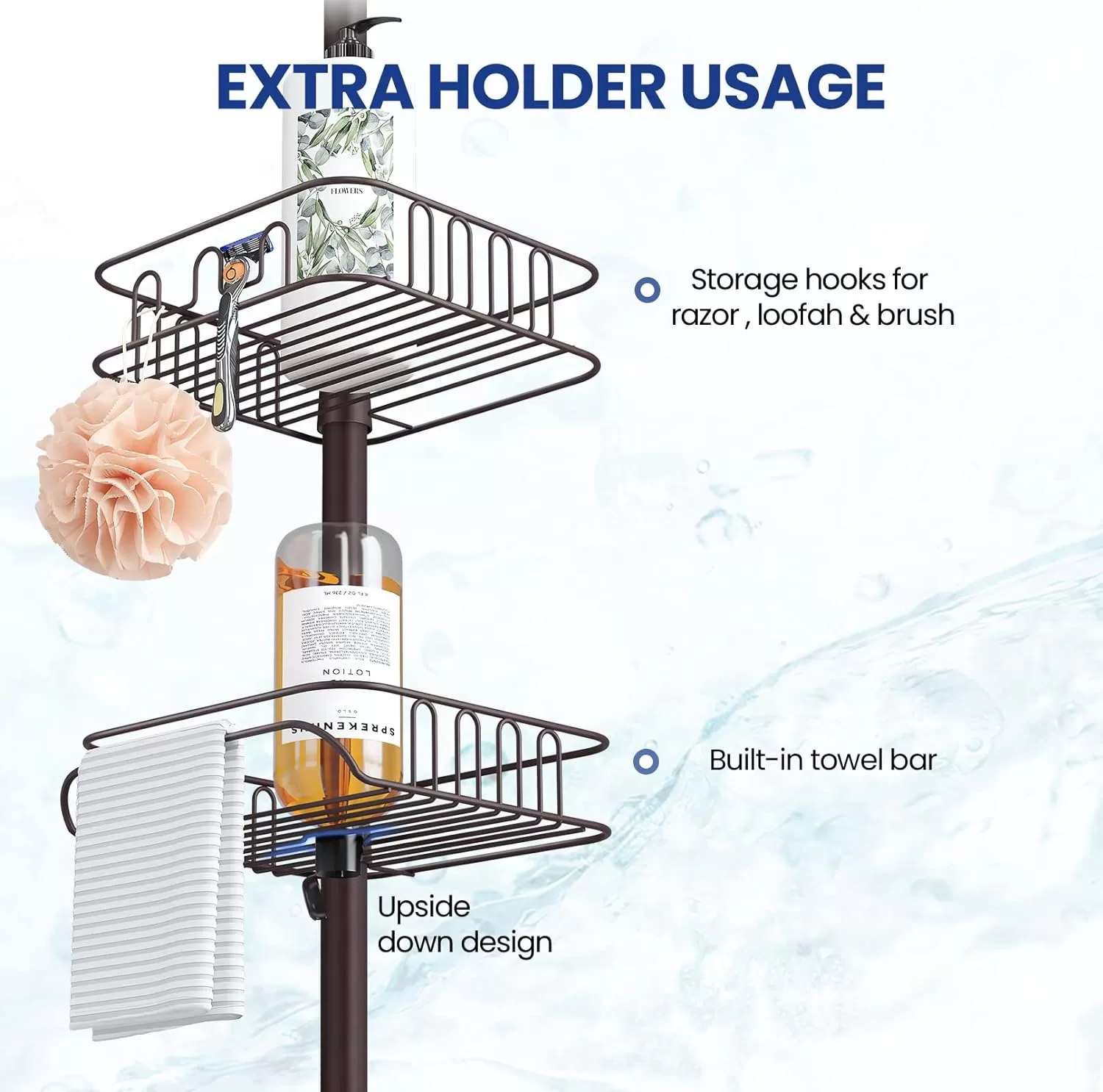 SEIRIONE Tension Corner Shower Pole Caddy, Rustproof Stainless Steel, Oil Bronze