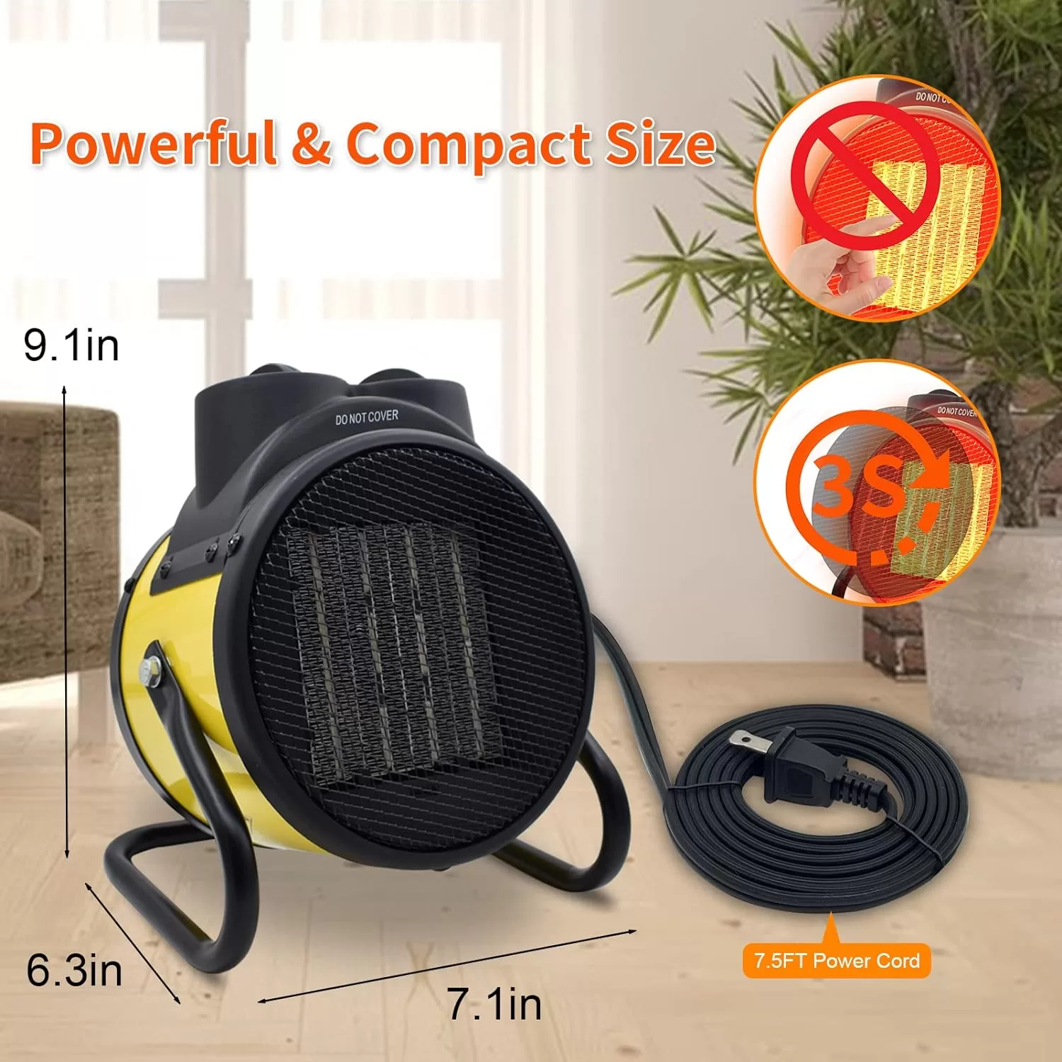 Electric Patio Heater - Greenhouse Fan Heater Portable Space Heater